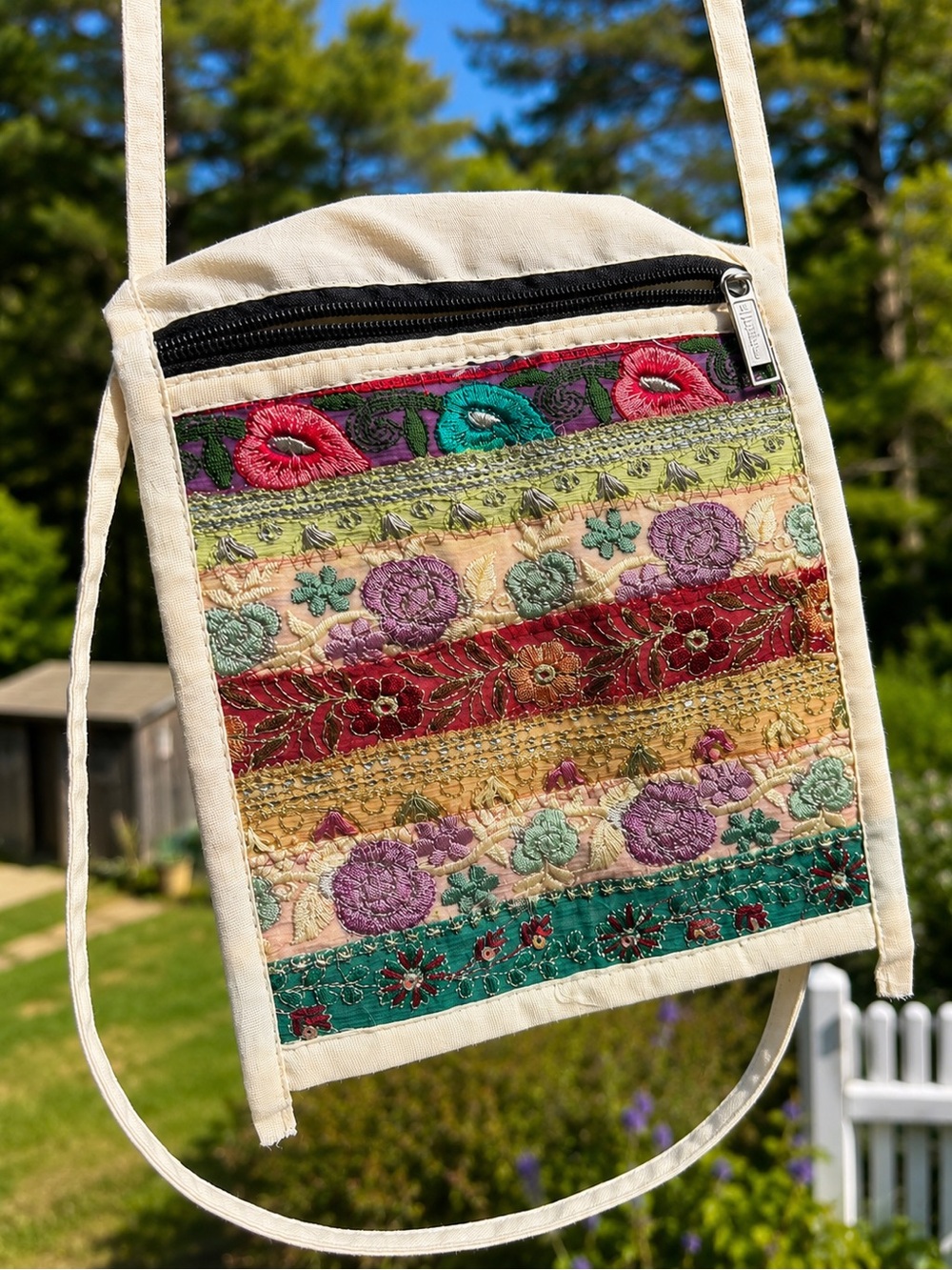 Boho Embroidered Patchwork Crossbody Festival Bag Purse 8x7